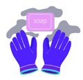 Bar of soap and gloves protection and prevention of coronovirus and infectious diseases