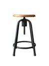 Bar stool chair, industrial style. Black steell stands with natural wood seat. Front view. Isolated on white background Royalty Free Stock Photo