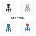 Bar Stool icon set. Four elements in diferent styles from bar and restaurant icons collection. Creative bar stool icons filled,