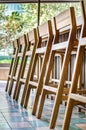 bar stools or benches, with thick pasta floor, at the back vegetation, bar and counter bar. Royalty Free Stock Photo