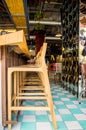 bar stools or benches, with thick pasta floor, at the back vegetation, bar and counter bar. Royalty Free Stock Photo