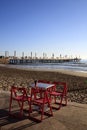 A bar table near the beach in Alassio, Riviera dei Fiori, Savona, Liguria, Italy