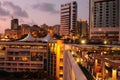 The bar on top of the luxury MÃÂ¶venpick Hotel in Beirut at night is a hote spot for wealthy lebanese people