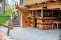 Bar under a log cabin at a glamping site at Lake Bloke in Nova Vas, Slovenia Royalty Free Stock Photo