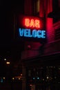 Bar Veloce neon sign at night, in the West Village, Manhattan, New York City Royalty Free Stock Photo