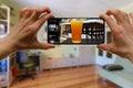 Bar via the internet. Using technologies for online drinking at home with friends Royalty Free Stock Photo