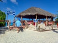 A bar where alcoholic beverages are served at the beach in Half Moon Cay, Bahamas Royalty Free Stock Photo