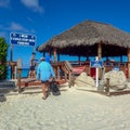 A bar where alcoholic beverages are served at the beach in Half Moon Cay, Bahamas Royalty Free Stock Photo