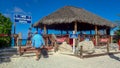 A bar where alcoholic beverages are served at the beach in Half Moon Cay, Bahamas Royalty Free Stock Photo