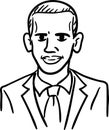 Barack Obama cartoon caricature, black and white doodle vector. Simple line drawing of the president of United states. Royalty Free Stock Photo