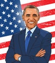 Barack Obama colored illustration in line art.
