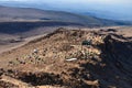 barafu camp on kilimanjaro shortly before the summit. Lots of tents and hikers waiting to climb the summit. Tanzania