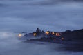 Barajuen village in Aramaio at night with fog