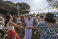 people perform folk dance during the traditional Sao Joao june fest. Brazil Royalty Free Stock Photo