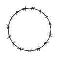 Barb wire circle vector fence frame. Barbed round wire ring prison logo