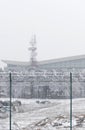 Barb wire fence at the cold winter day Royalty Free Stock Photo