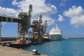 Barbados, Bridgetown: Port with Cruise Ship/Pilot Boats/Cargo Cranes