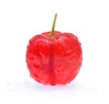 Barbados cherry,Ripe thai cherry With drops of water on white background