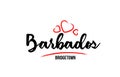 Barbados country with red love heart and its capital Bridgetown creative typography logo design