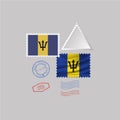 BARBADOS flag postage stamp set, isolated on gray background Royalty Free Stock Photo