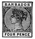 Barbados Four Pence Stamp in 1892, vintage illustration