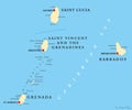 Barbados, Grenada, Saint Lucia and Saint Vincent political map