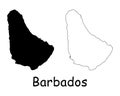 Barbados Country Map. Black silhouette and outline isolated on white background. EPS Vector