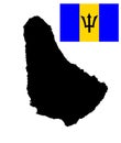 Barbados map silhouette, Barbados flag .