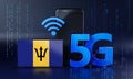 Barbados Ready for 5G Connection Concept. 3D Rendering Smartphone Technology Background