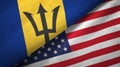 Barbados and United States two flags textile cloth, fabric texture