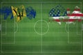 Barbados vs United States Soccer Match, national colors, national flags, soccer field, football game, Copy space