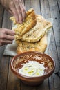 Barbari or Persian bread and strained yogurt Royalty Free Stock Photo