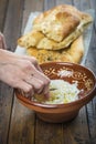 Barbari or Persian bread and strained yogurt Royalty Free Stock Photo