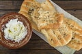 Barbari or Persian bread and strained yogurt Royalty Free Stock Photo