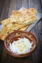 Barbari or Persian bread and strained yogurt Royalty Free Stock Photo