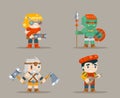 Barbarian berseker bard tribal orc engeneer inventor rifleman fantasy RPG game characters icons set vector illustration Royalty Free Stock Photo