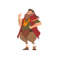 Barbarian Leader, Medieval Historical Cartoon Character in Traditional Costume Vector Illustration