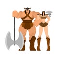 Barbarian warrior couple woman and man. berserk Family Strong. trong Powerful Medieval Mercenary Soldier lady and male