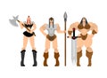 Barbarian woman set. Lady viking. Strong female Warrior with weapons Big blade. berserk. Strong Powerful Medieval Mercenary