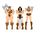 Barbarian woman set. Lady viking. Strong female Warrior with weapons Big blade. berserk. Strong Powerful Medieval Mercenary