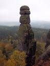 The Barbarine column. The Barbarine is the best-known free-standing rock in the German part of the Elbe Sandstone Mountains.