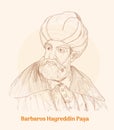 Barbaros Hayreddin PaÃÅ¸a hand drawing vector illustration