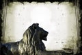 Barbary lion at Trafalgar Square in London on gray grunge background