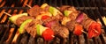 Barbecue Beef Kebabs On The Hot Grill Close-up. Royalty Free Stock Photo