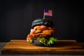 Barbecue burger - pork with barbecue sauce with cheese, onion rings and bacon burger Royalty Free Stock Photo