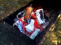 Barbecue burning firewood, coal, fire .