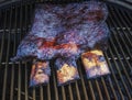 Barbecue burnt chuck beef ribs marinated and sliced with hot chili sauce Royalty Free Stock Photo