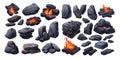 Barbecue charcoal cartoon vector set. Wood burning smoldering fire heap making, heat cooking grilling food bbq carbon Royalty Free Stock Photo