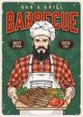 Barbecue chef colorful vintage poster