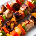 Barbecue, chicken kebab with vegetables, close up view. grilled meat skewers